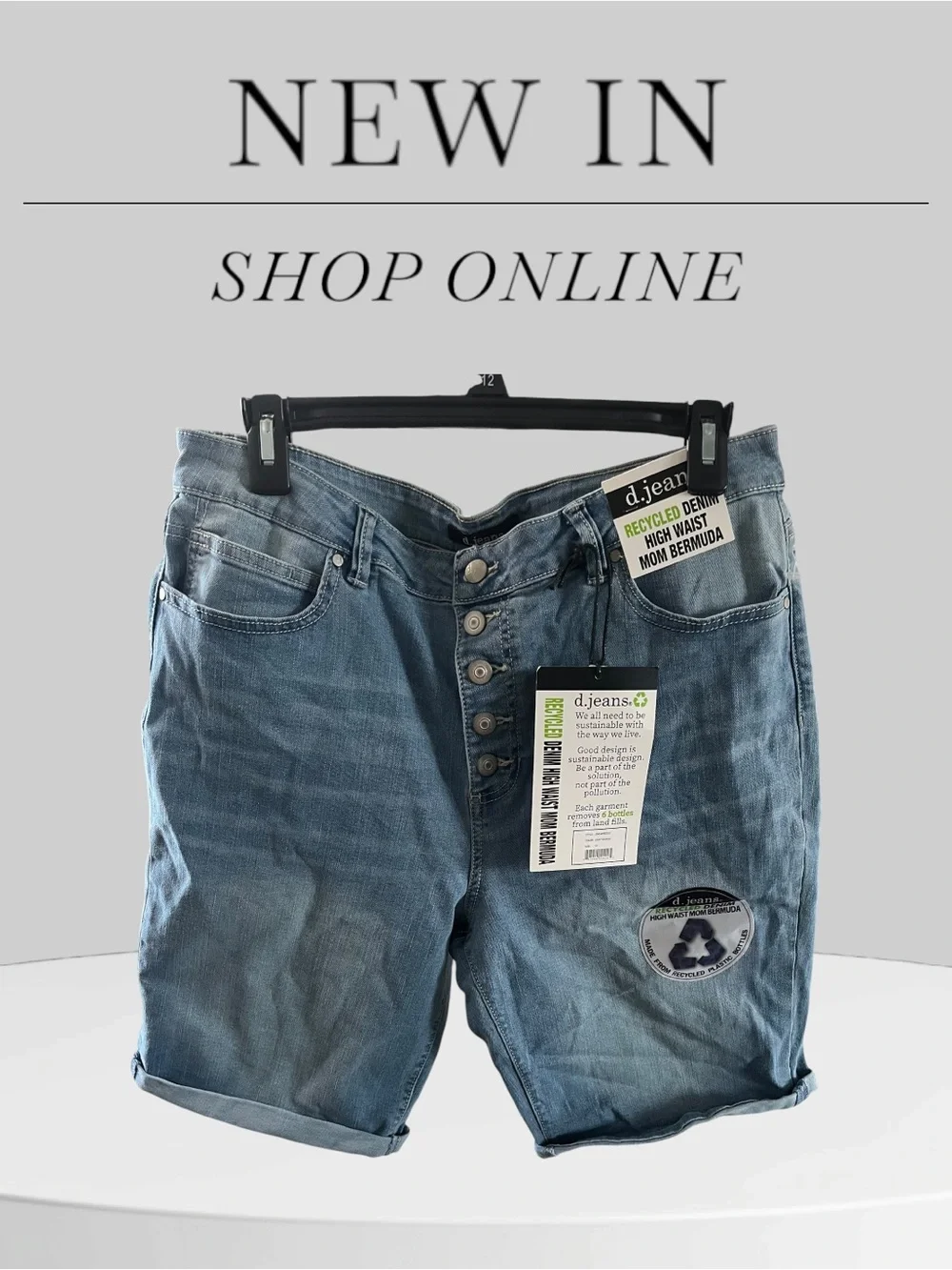 d. jeans Light Blue High-Rise Mom Bermuda Shorts with Button Fly nwt 14